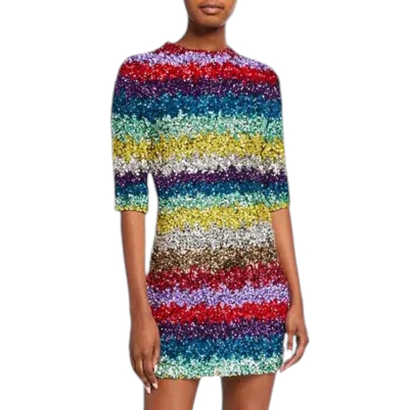 ALICE + OLIVIA Inka Rainbow Sequin Dress - Picture 4 of 7